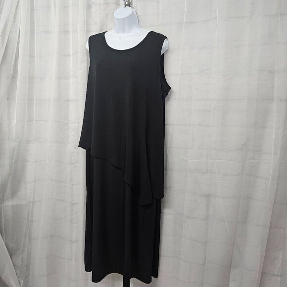 Tribal Black Sleeveless Midi Dress Layered Goth Minimalist XL - Picture 5 of 12
